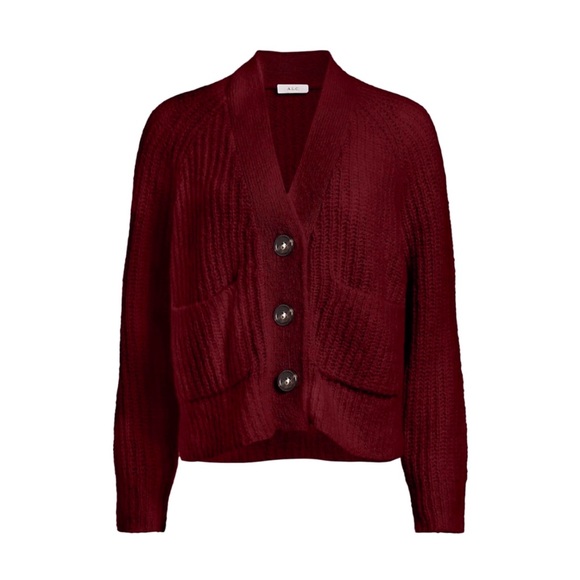 ALC A.L.C Cleveland Burgundy red knit button up v-neck cardigan sweater pockets - Picture 9 of 16